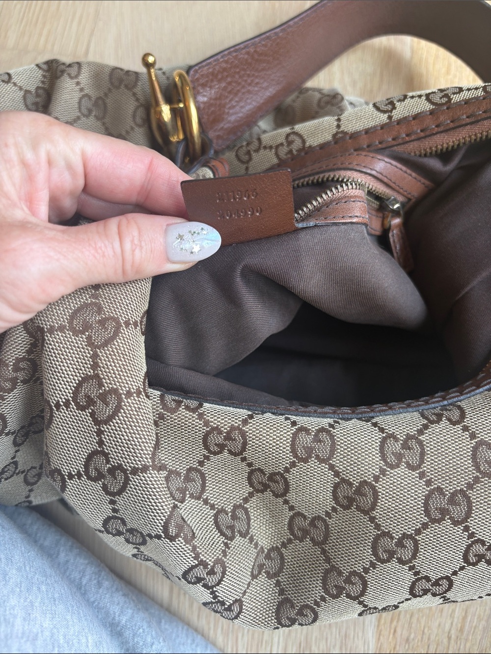 Gucci Beige and Brown GG Monogram Shoulder Bag with Gold Hardware - Picture 12 of 14